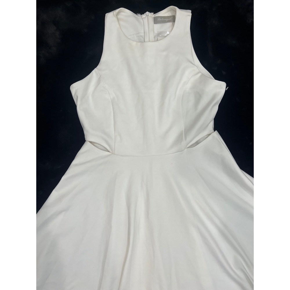 Belongsci White Sleeveless Cutout Fit and Flare Mini‎ Dress Party Cocktail M